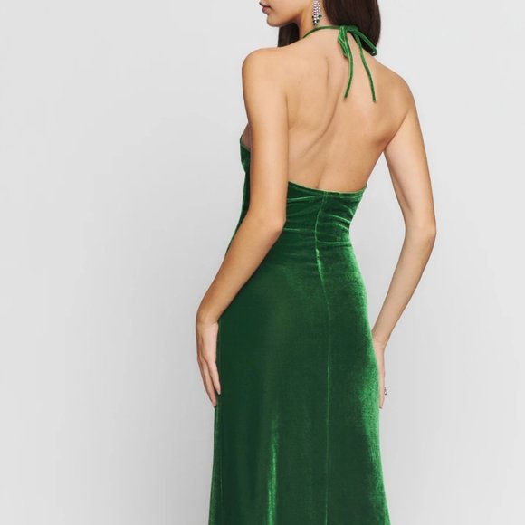 Reformation Nyla Velvet Dress in Green - Picture 3 of 5
